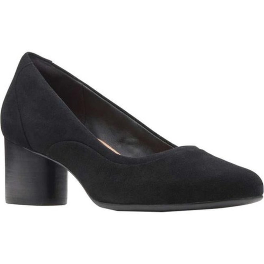 Clarks Un Cosmo Step Black Suede Pump, Size 8 Wide